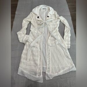 [M]Linea Domani Mixed Fabric and Textures Tie Up open knit Cardigan